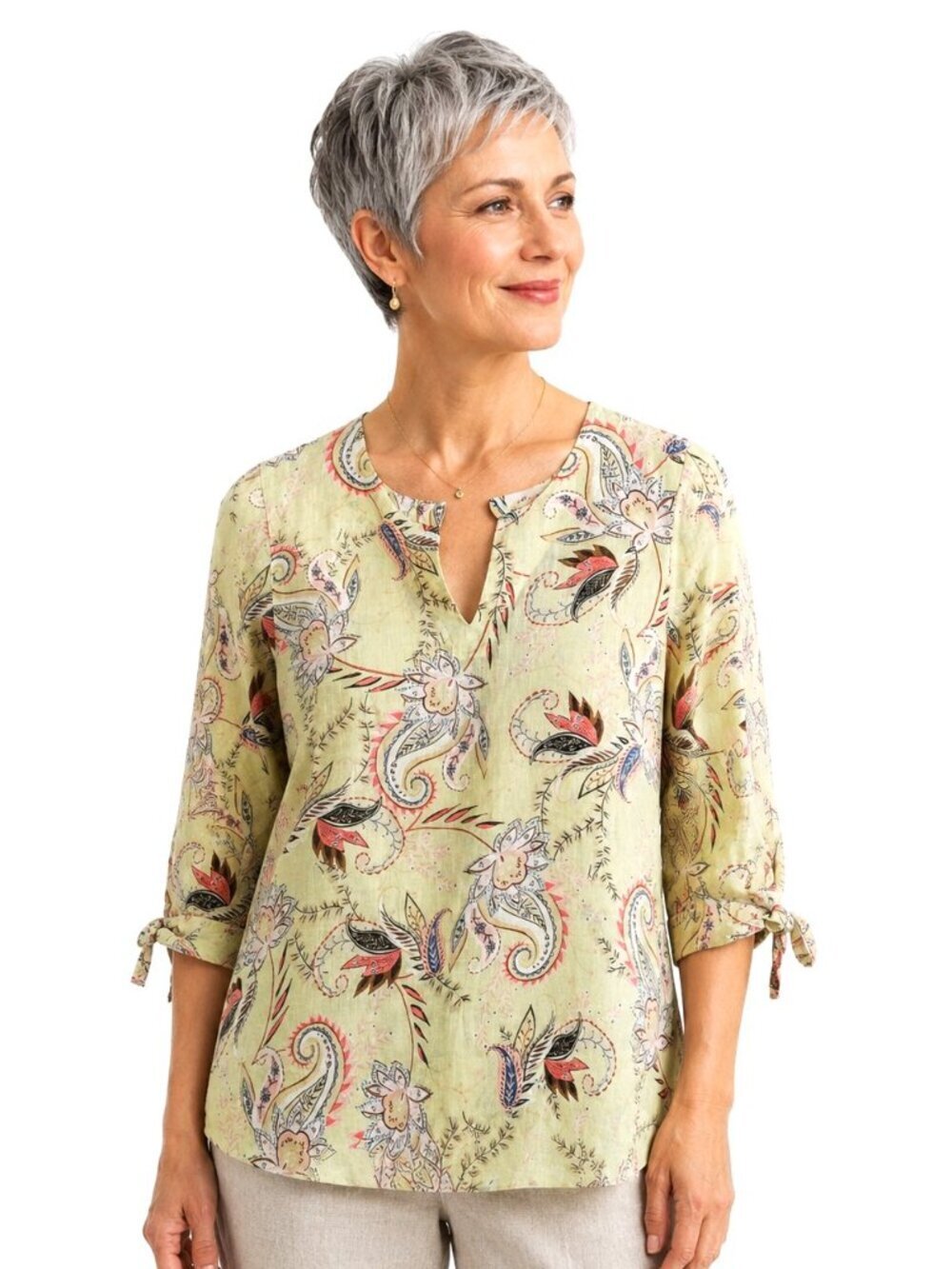 J. Jill Yellow Pastel Paisley Linen Top